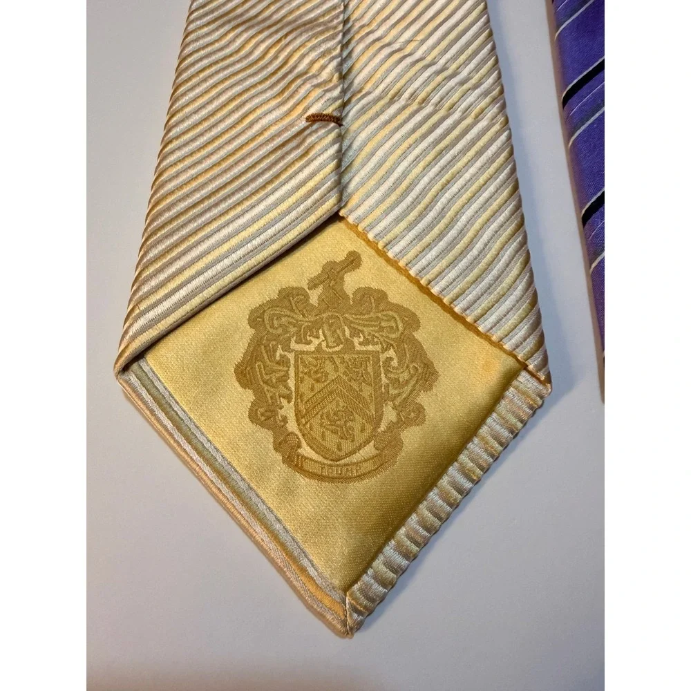Donald J Trump Silk Tie‎ Lot Sz OS Gold Purple Striped Signature Collection 2pc